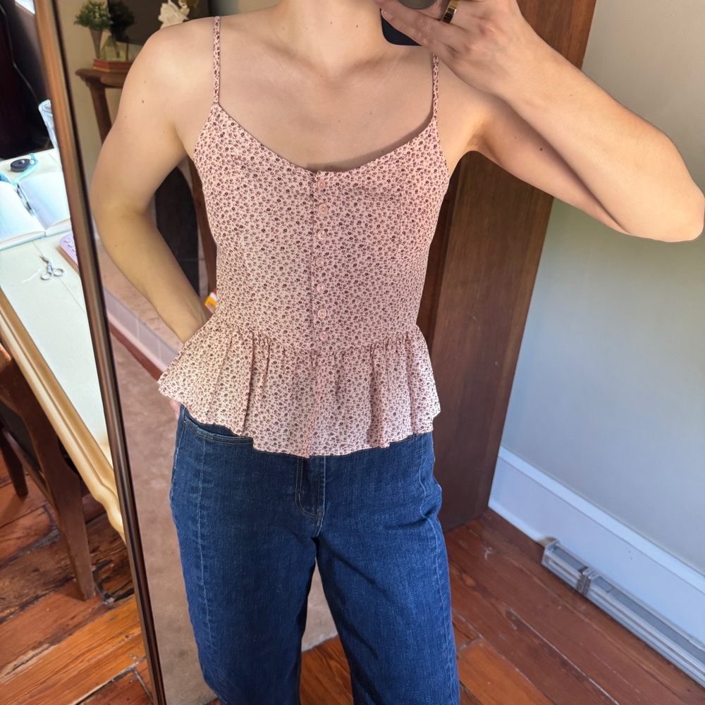 & Other Stories button through cami in pink red floral Sz 4